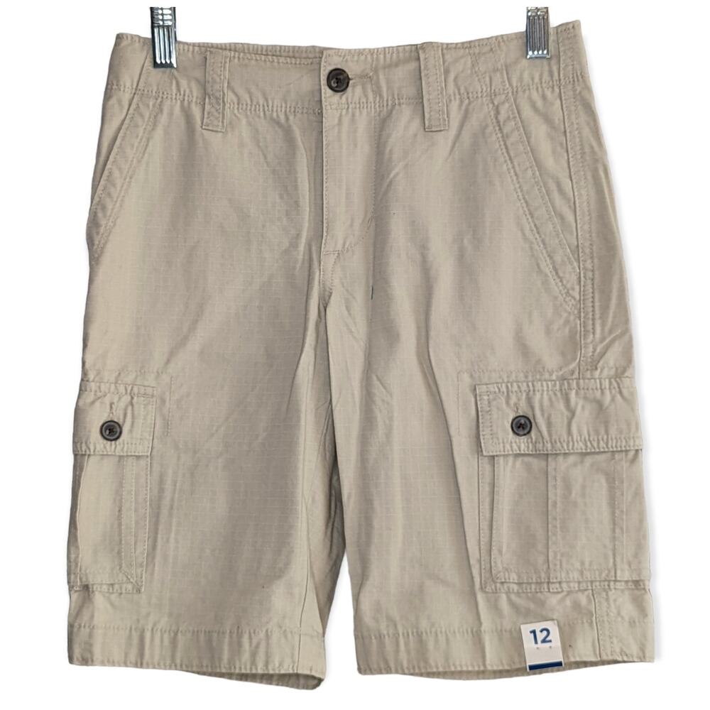 NWT Arizona Jean Co Boys Classic Stone Khaki Cotton Casual Cargo Shorts 12